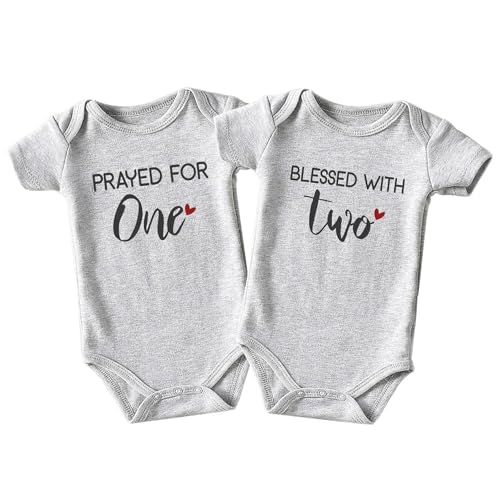 Image of Azzwnee Prayed One Blessed Two Twin Outfits For Boy And Girl Newborn Twins Baby Items Must Haves bodysuit