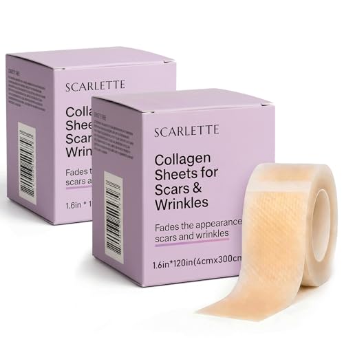 Scarlette Collagen Tape Scarlette Collagen Sheets for Scars & Wrinkle 1.6x 120 Roll Removal Strips for Various Different Scars Surgical C-Section Tummy Tuck Keloid Scars (2PCS)