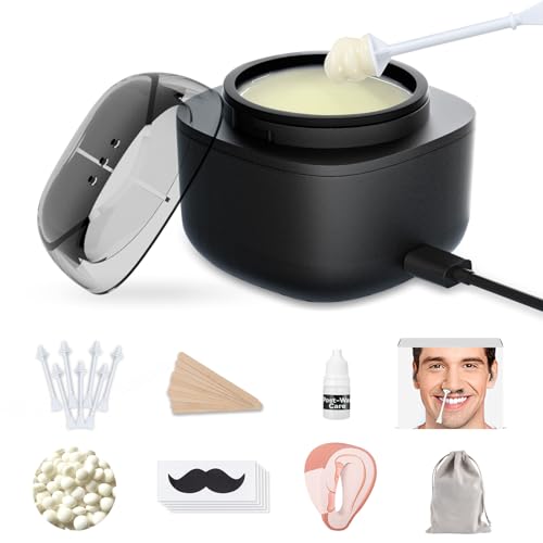 SUERBEATY Nose Wax Kit Men, Nose and Ear Hair Waxing Kit | 40 Sticks, 100g Wax, Up to 20 Uses | Smart Temp Control | USB Fast Heating | Safe for Sensitive Nasal Skin, Painless Black