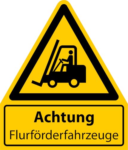 MBS-SIGNS - Aufkleber „Achtung Flurförderfahrzeuge“ Kombi Folie nach ISO 7010 W014 | Größen wählbar Made in Germany, Größe: 210x245 mm