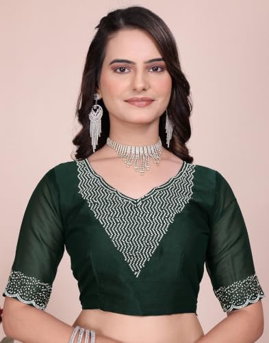 Image of SIRIL Women's Georgette Hot Fixing Stone Work Saree with Unstitched Blouse Piece