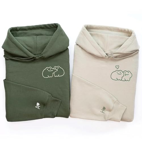 Custom Embroidered Frog Couple Matching Hoodies and Sweatshirts, Personalized 1st Anniversary and Valentine’s Day Gifts, Custom Couples Shirts, Anniversary Hoodie for Couples