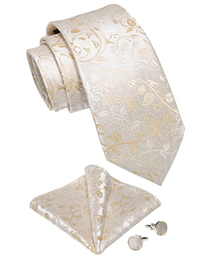 Image of DiBanGu Mens Paisley Tie Sets Silk Jacquard Woven Floral Necktie and Pocket Square Cufflinks Wedding Business Party