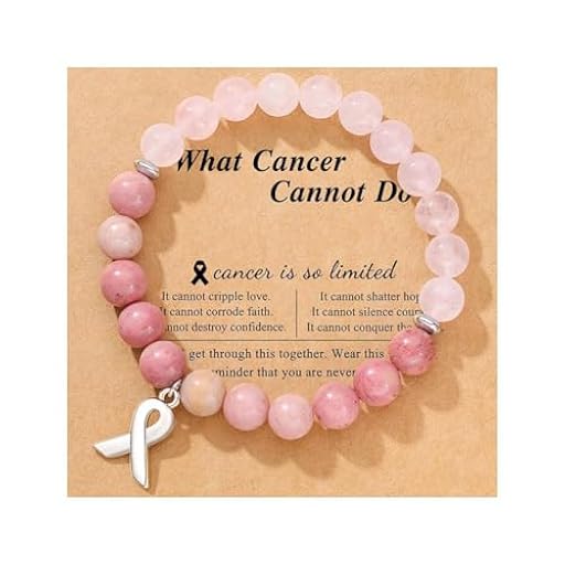 FROVOL Pulsera de cristal natural para concienciación sobre el cáncer de mama con tarjeta de mensaje, regalo de joyería de cuarzo rosa, 18cm, Cristal Policarbonato | Ya disponible en tu tienda friki favorita! En mundofriki.es!