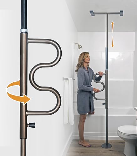 Image of Stander Wonder Pole Plus with Rotating Double Grab Bar, Tension Mounted Security Pole for Seniors & Elderly Adults, No-Drill Floor to Ceiling Transfer Pole for Home & Bath Safety, Bronze