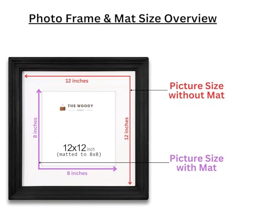 Image of 8 x 8 inch Wooden Photo Frame with Mat, Black Photo Frame 8 x 8 inch with Mat or 12 x 12 inch without Mat for Wall Decoration, Gallery Walls, Best Wooden Photo Frames for Posters and Photos