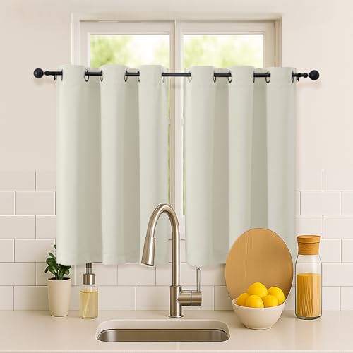 Image of Simplebrand Natural Short Cafe Curtains 36 Inch Length 2 Panels Set, Half Window Grommet Privacy Drape Tiers for Kitchen, Thermal Insulated Room Darkening Curtains for Bathroom Shades, W40 x L36