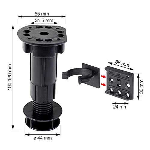 LouMaxx Sockelfüße 4er Set verstellbare Füße Schwarz 200kg Tragkraft | Möbelfuß 100-120mm für Küche & Bad |verstellbare Möbelfüße mit Montagematerial |Möbelfüße höhenverstellbar |stabile Küchenfüße