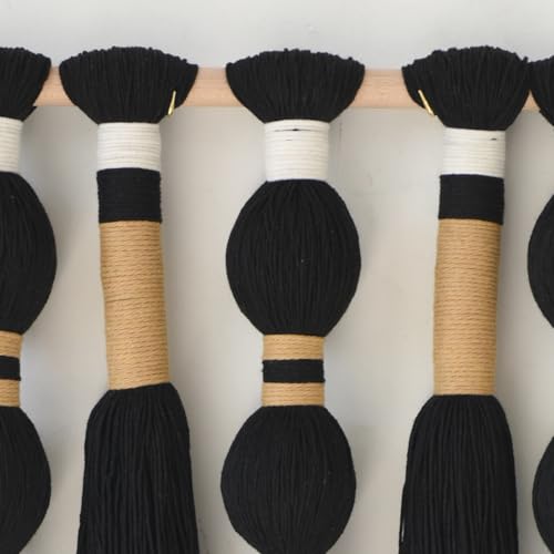 Macrame Wall Hanging Black Sphericity Cotton Tassels Textile Hanging Geometric Yarn Wall Art for Bedroom Living Room Decor 15.7" W x 39" L