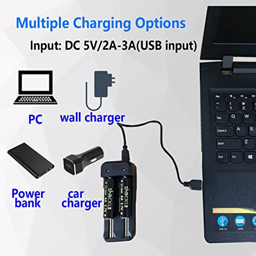 funkawa (2- Pack) AA 3.7V 850mAh Li-ion Rechargeable Battery with Charger, ER14505, Button top, Good for Flashlight Lumintop Tool AA 2.0, Klarus Mi7