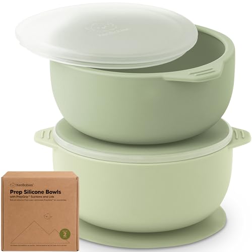 Image of KeaBabies 2-Pack Baby Bowls with Suctions, Lids - Silicone Toddler Suction Bowls for Baby Boy, Girl, Kids, Food Grade Silicone, BPA-Free, Dishwasher Safe, Toddler Eating Essentials (Sage)