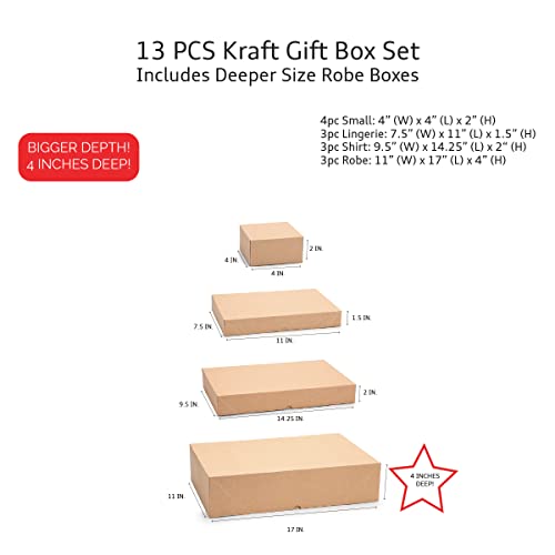 Momoni 13 Premium Kraft Gift Boxes With Lids Of Assorted Sizes With 4 Inch Deep Robe Boxes- Wrapping Boxes Set Christmas Gift Boxes For Christmas Gifts, Birthday, Holiday, Father's Day, Mother's Day, Birthday And More #TOP1