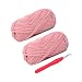 Knitting Yarn Fabric Cloth T-Shirt Yarn Carpet Yarn for Hand DIY Bag Blanket Cushion Crocheting Projects, Pack of 2 Skeins, 3.5 Ounce x 2, 35 Yard x 2, One Crochet Hook (Pink)