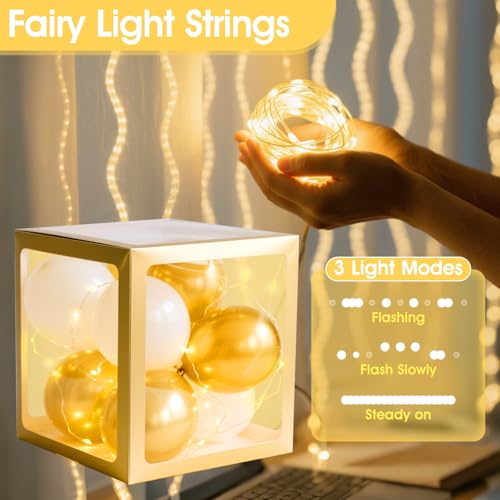 Image of Ledido Baby Boxes with Letters for Baby Shower Decorations, 4 pcs Clear Balloon Boxes Blocks Decor with LED Fairy String Lights for Boy Girl Gender Reveal Decorations Backdrop Party (Gold)