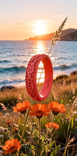 Image of Silicone Wedding Rings for Women 1 /4 /7 Packs -Stackable Silicone Rubber Wedding Bands - Innovative Flower & Vine Collection