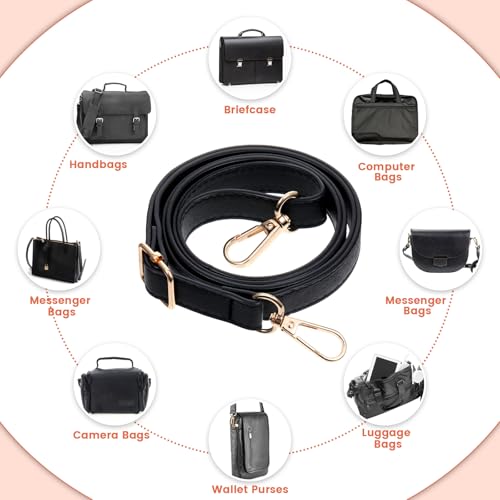 Image of Xthrotsenk Leather Shoulder Strap Purse Strap Replacement Black Crossbody Shoulder Straps Adjustable Leather Belt for Purse Handbags Crossbody Bag