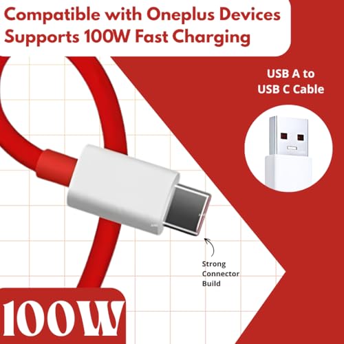 Image of 100w Type C to USB Data Cable | Compatible with OnePlus 15 /15R13 /13R /12R /12 /11 /11R /10 /10R /9 /9R /8 /8T,Nord 5 /4 /3 /2,CE4 /3 /2 /Lite | Nord Power 5G Delivery for SuperVOOC | Original Ultra-Fast Charging