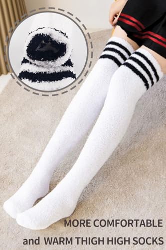 Image of CutiePlusU Womens Thigh High Fuzzy Socks Coral Fleece Over Knee High Sock - 1 Pair