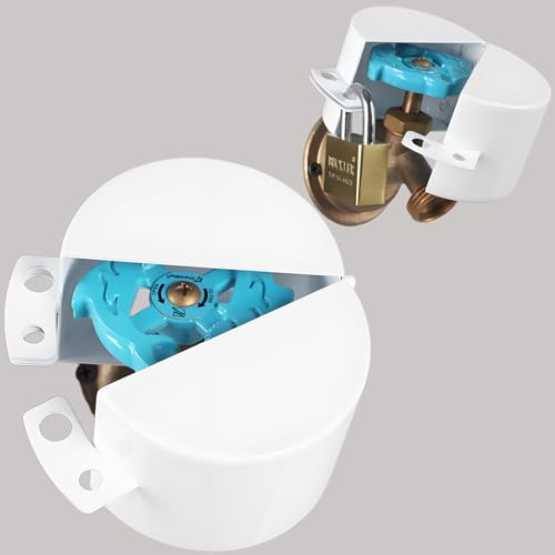 Outdoor Faucet Lock, Water Hose Bib Spigot Lock Cover & Padlock Kits for 1-1/2 to 3 Inch Dia Valve Handles to Prevent Outside Water Theft and Unauthorized Use（No Padlock） Sub White
