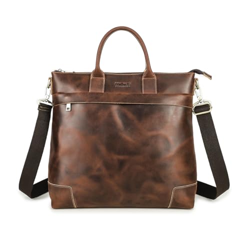 Contacts Crazy Horse Leather 16 inch Briefcase for Men Messenger Bag Laptop Shoulder Handbag for Business Work Travel Satchel