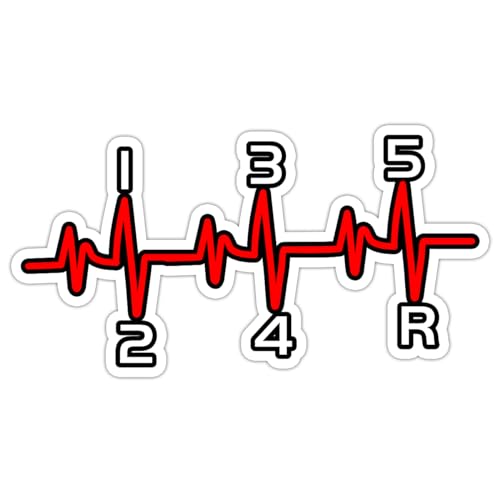 Image of Manual Gear Shift Heartbeat Sticker 5 Inch Waterproof Vinyl 1 3 5 2 4 R Car Enthusiast Decal for Laptop Water Bottle Phone Notebook Gearhead Gift