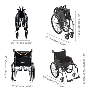 FeatherMobility - Black Frame Lightweight Folding Wheelchair - 13.5 lbs Frame, 18" Seat Width - Black Cushion - with Swingaway Legrests, Anti-tippers, and Quick Release Wheels - 250 lbs Capacity