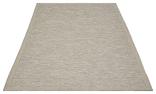 the carpet Calgary - Robust, weatherproof & UV resistant outdoor carpet for balcony, terrace, conservatory, kitchen or dining room - Beige Grey - 120 x 160 cm
