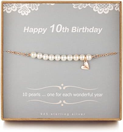 TISSGIRL 10 Year Old Gifts for Girls - Sweet Pearl Bracelet Gifts for 10 Year Olds Girls, Adjustable Pearl Bracelet, Presents for 10 Year Old Little Girls