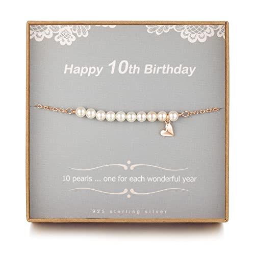 TISSGIRL 10 Year Old Gifts for Girls - Sweet Pearl Bracelet, Adjustable Pearl Bracelet, Presents for 10 Year Old Little Girls