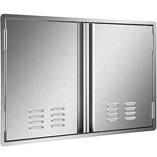Marada Outdoor Kitchen Doors,304 Stainless Steel Access BBQ Doors with Vents All Brushed Stainless Steel Flush Mount Double Wall Door for BBQ Island & Grill,Outdoor Kitchen(24'