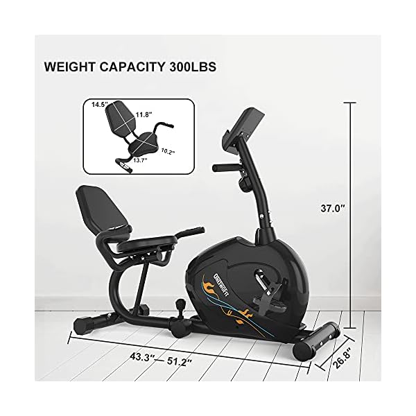 ONETWOFIT Recumbent Exercise Bike for Seniors and Adults, Indoor Stationary Bikes w 8 Level Resistance, LCD Monitor, Adjustable Seat, Cycling Fitness Equipment for Home Cardio Training 300 LB Capacity
