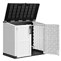 WTFGO Plastic Outdoor Storage Shed, 36 Cu Ft Waterproof Outdoor Storage Cabinet with Dual Lock Door for Backyard, Patio, Garage, Garden to Store Tools & Accessories, Wood-Grain?Ashen