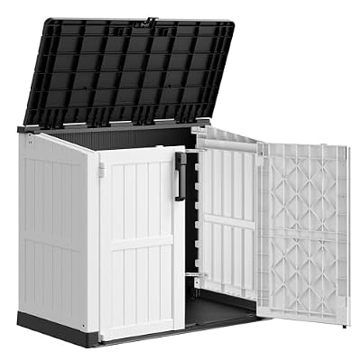 WTFGO Plastic Outdoor Storage Shed, 36 Cu Ft Waterproof Outdoor Storage Cabinet with Dual Lock Door for Backyard, Patio, Garage, Garden to Store Tools & Accessories, Wood-Grain?Ashen