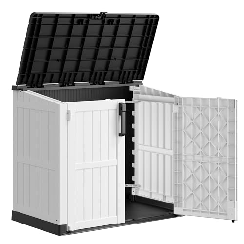 WTFGO Plastic Outdoor Storage Shed 36 Cu Ft Waterproof Outdoor Storage Cabinet with Dual Lock Door for Backyard Patio Garage Garden to Store Tools & Accessories Wood-GrainAshen