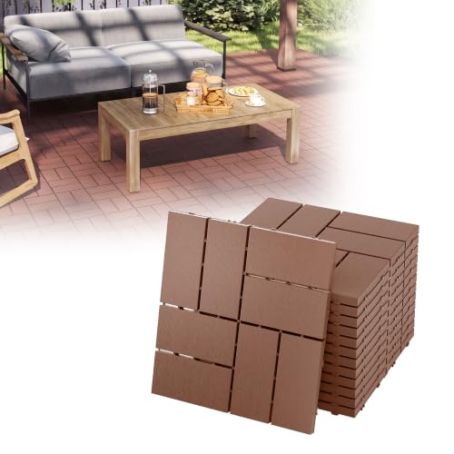 UISEBRT Lot de 22 dalles de terrasse avec aspect grain de bois - Dalles à clic - Pour balcon et jardin -…
