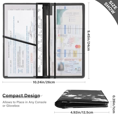 Car Registration and Insurance Holders Flowers White Black Print, PU Leather for License Documents Cards3