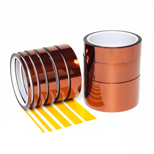 High Temperature Heat Resistant Polyimide Tape No Residue for Masking 3D Printing Sublimation Transfer Press Thermal Electronic Insulating Soldering Circuit Boards Powder Coating 1/8 1/4 1/2 1 2