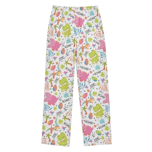 Tropical Dinosaur Roar Boys Long Pants Soft Trousers Elastic Waist Kids Lounge Bottoms with Pockets S-XL