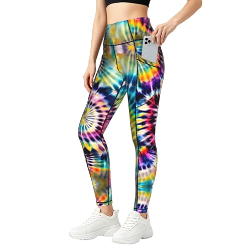 Leggings de mujer con estampado tie-dye elásticos con bolsillos laterales