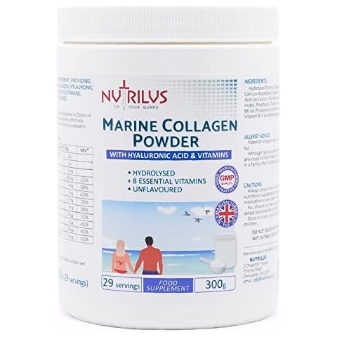 Hydrolysed Marine Collagen Powder 300g with Hyaluronic Acid and 8 Vitamins - 29 Servings, High Protein, for Skin, Hair, Nails, Joints (Neutral) Cover