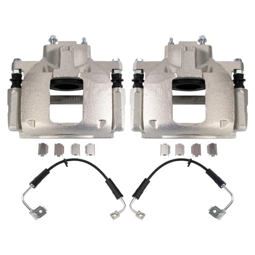 Image of TRQ Front Brake Caliper Set Zinc Coated Brackets Hoses Compatible with 2007 Jeep Wrangler
