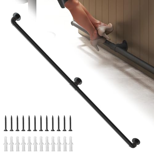 Bar Foot Rail Kit 4ft / 6ft / 8ft Matte Black Bar Foot Rest Brackets with Internal Connector and End Caps Galvanized Steel Complete Undercounter Combination Mount