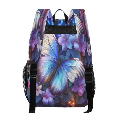 Neon Blue Butterfly Floral Print Clear Backpack Heavy Duty See Through Transparent PVC BookBag for Kids Boy Girl School Work3