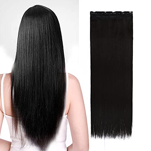 Image of 30inch Long Straight Hair Extension One Piece Clip in Hair Extensions Hairpiece Synthetic Half Head Jet Black