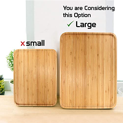 Image of HOKIPO Wooden Bamboo Serving Tray, Beige, Large - Set of 2 (AR1943L*2)