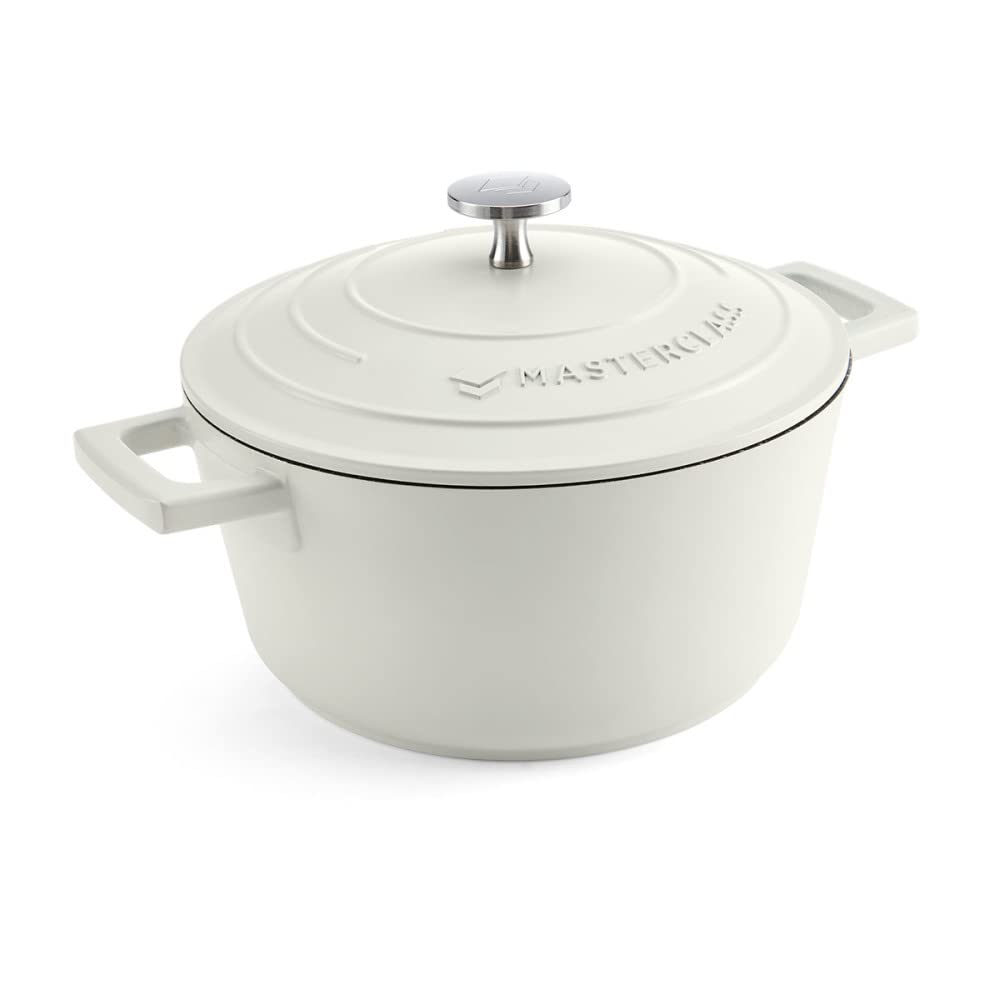 MasterClass Petite cocotte avec couvercle 2,5L/20 cm, en fonte d'aluminium légère, adaptée à la plaque à induction et au four, crème
