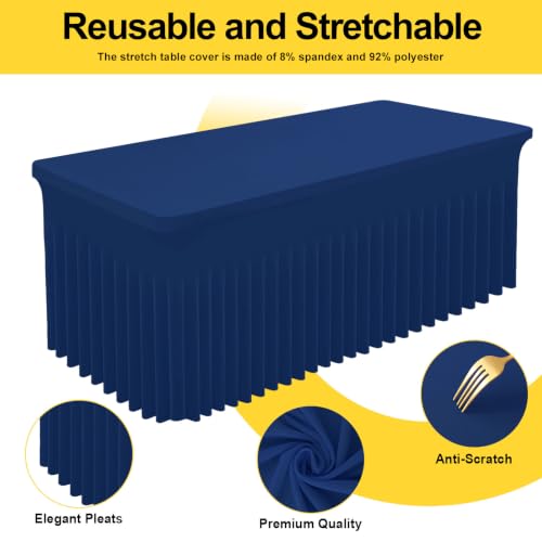 Image of Smiry Spandex Elastic Fitted Table Cloth Skirt for 6FT Rectangle Table | Stretch Washable Table Cloth, Banquet Table Cover for Wedding, Party, Indoor & Trade Shows, (Navy, 72Lx30Wx30H)