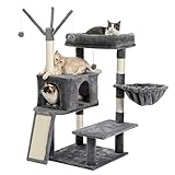 Amazon Brand – Umi Kratzbaum 122cm Praktisch Katzenbaum für Erwachsene Katzen mit Große Höhle für Große Fette Katzen Hängematte Sisal Seil Stamm Katzenspielzeug Grau