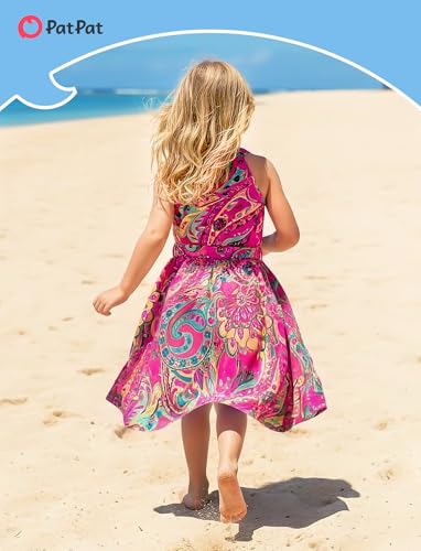 Image of PATPAT Family Hawaiian Matching Outfits - Mommy and Me Vacation Outfits | Halter Sundresses and Button Down Shirts,Caribbean Vacation Summer Tropical Outfits,Hawaiian Boho Tropical Floral Printed