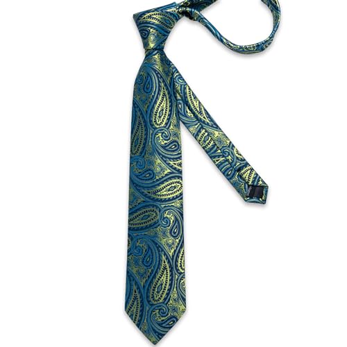 Image of DiBanGu Mens Paisley Tie Set Silk Woven Jacquard Necktie and Pocket Square Cufflinks Gift Set for Wedding Bussiness